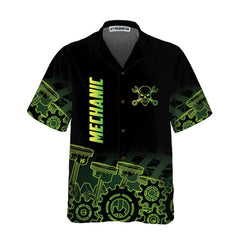 Green Steampunk Mechanic Hawaiian Shirt, Button Up Mechanic Shirt For Men, Cool Mechanic Gift - Hyperfavor