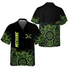 Green Steampunk Mechanic Hawaiian Shirt, Button Up Mechanic Shirt For Men, Cool Mechanic Gift - Hyperfavor