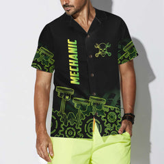Green Steampunk Mechanic Hawaiian Shirt, Button Up Mechanic Shirt For Men, Cool Mechanic Gift - Hyperfavor