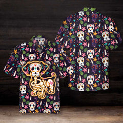 Halloween Gift Bone Skull Dog With Mexico Pattern Hawaiian Shirt, Funny Sugar Skull Dachshund Shirt - Hyperfavor