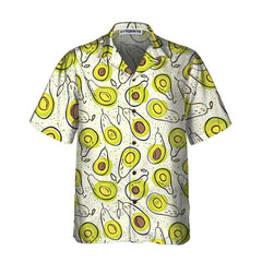 Hand Drawn Avocado Pattern Hawaiian Shirt, Funny Avocado Shirt, Short Sleeve Avocado Print Shirt - Hyperfavor