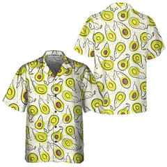 Hand Drawn Avocado Pattern Hawaiian Shirt, Funny Avocado Shirt, Short Sleeve Avocado Print Shirt - Hyperfavor