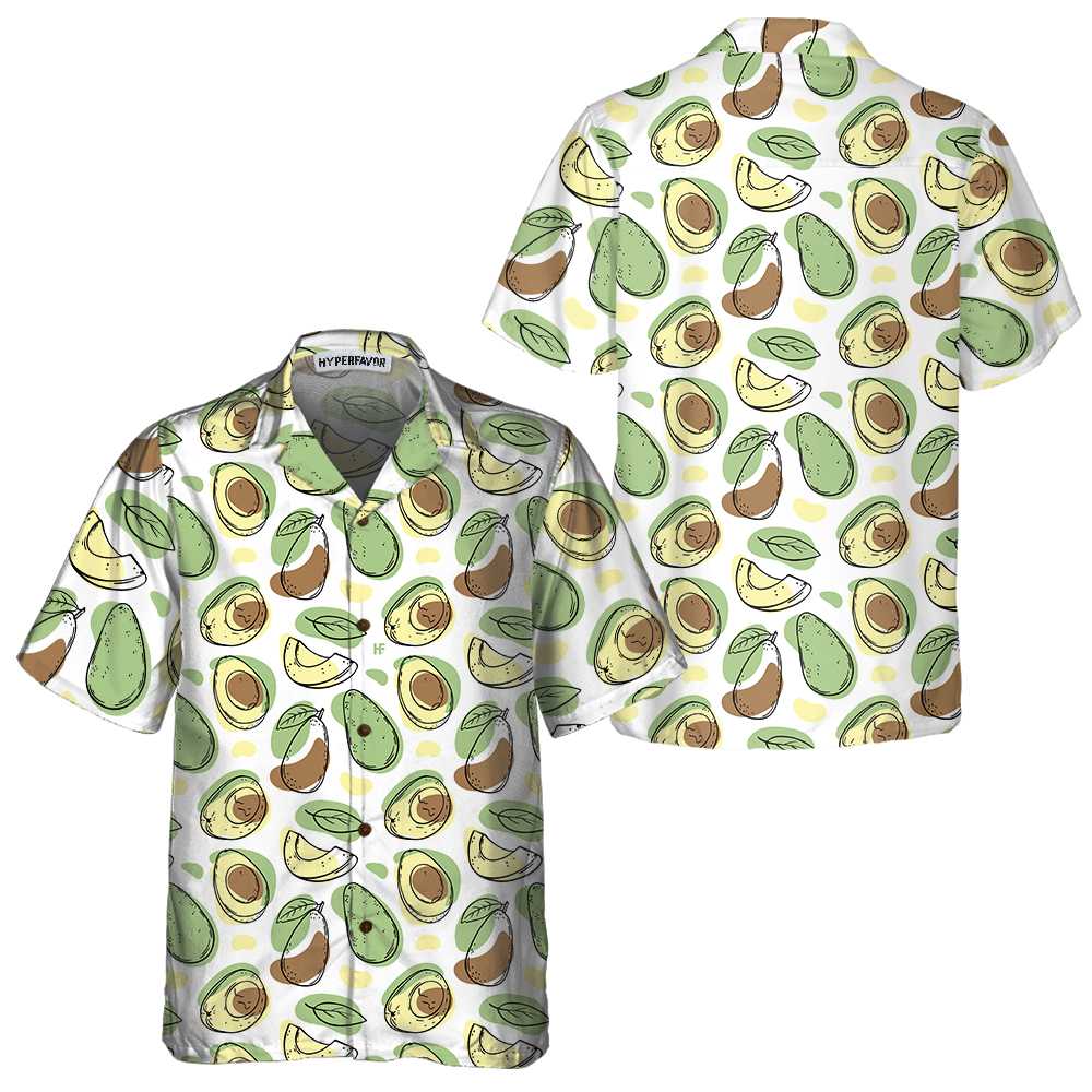 Hand Drawn Cute Avocado Pattern Hawaiian Shirt, Funny Avocado Shirt, Short Sleeve Avocado Print Shirt - Hyperfavor