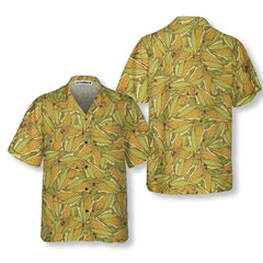 Hand Drawn Doodle Corn Cobs Hawaiian Shirt, Corn Shirt Button Up, Hawaiian Shirt With Corn - Hyperfavor