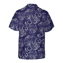 Hand Drawn Octopus Hawaiian Shirt, Unique Navy Octopus Shirt For Men & Women - Hyperfavor