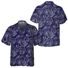 Hand Drawn Octopus Hawaiian Shirt, Unique Navy Octopus Shirt For Men & Women - Hyperfavor