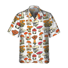 Hand Drawn Wild Mushrooms Hawaiian Shirt, Unique Mushroom Shirt, Mushroom Print Shirt - Hyperfavor