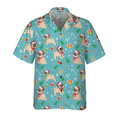 Happy Pug Dog Christmas Hawaiian Shirt, Funny Pug Christmas Shirt - Hyperfavor