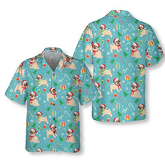 Happy Pug Dog Christmas Hawaiian Shirt, Funny Pug Christmas Shirt - Hyperfavor