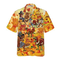 Happy Thanksgiving Dinosaurs T Rex Thanksgiving Hawaiian Shirt, Funny Dinosaur Hawaiian Shirt For Dinosaur Lover - Hyperfavor