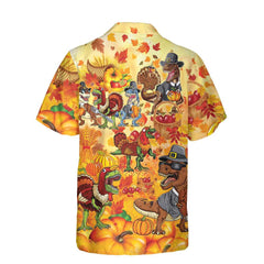 Happy Thanksgiving Dinosaurs T Rex Thanksgiving Hawaiian Shirt, Funny Dinosaur Hawaiian Shirt For Dinosaur Lover - Hyperfavor
