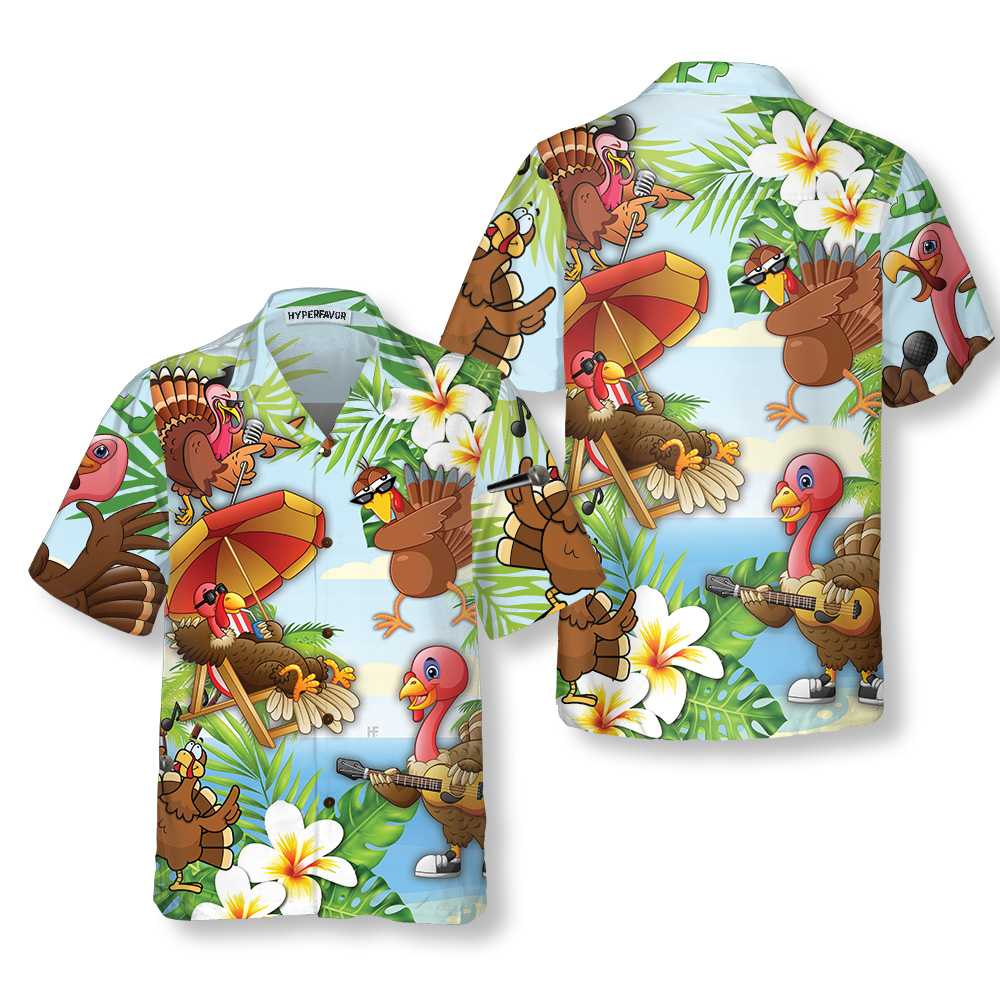 Happy Thanksgiving Turkeys At The Beach Thanksgiving Hawaiian Shirt - Hyperfavor