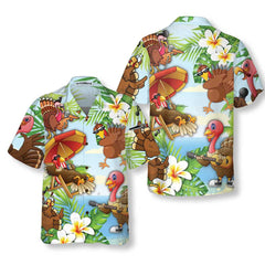 Happy Thanksgiving Turkeys At The Beach Thanksgiving Hawaiian Shirt - Hyperfavor