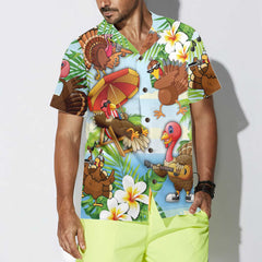 Happy Thanksgiving Turkeys At The Beach Thanksgiving Hawaiian Shirt - Hyperfavor