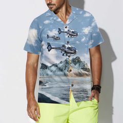 Helicopter On Ocean Background Hawaiian Shirt, Unique Helicopter Shirt For Men - Hyperfavor
