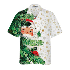Hi Santa Behind Christmas Tree Christmas Hawaiian Shirt, Cute Santa Claus Hawaiian Shirt - Hyperfavor