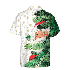 Hi Santa Behind Christmas Tree Christmas Hawaiian Shirt, Cute Santa Claus Hawaiian Shirt - Hyperfavor