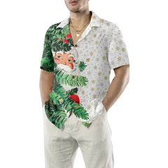 Hi Santa Behind Christmas Tree Christmas Hawaiian Shirt, Cute Santa Claus Hawaiian Shirt - Hyperfavor