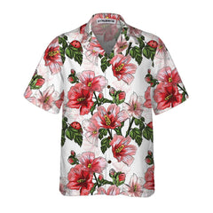 Hibiscus With Ladybug Seamless Pattern Hawaiian Shirt, Short Sleeve Red Hibiscus Shirt - Hyperfavor