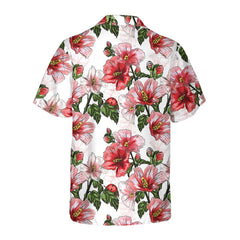 Hibiscus With Ladybug Seamless Pattern Hawaiian Shirt, Short Sleeve Red Hibiscus Shirt - Hyperfavor
