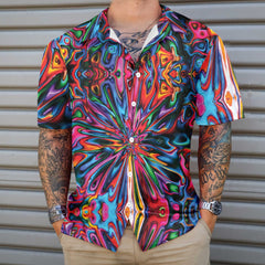 Hippie Colorful Kaleidoscope Hawaiian Shirt, Abstract Hippie Art Shirt, Unique Hippie Gift - Hyperfavor