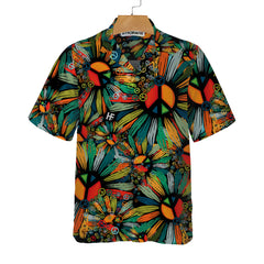 Hippie Soul Hawaiian Shirt, Floral Hippie Peace Signs Shirt - Hyperfavor