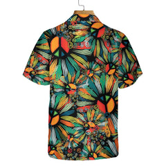 Hippie Soul Hawaiian Shirt, Floral Hippie Peace Signs Shirt - Hyperfavor
