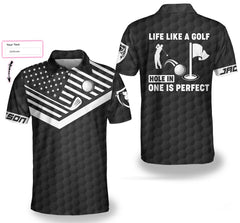 Hole In One Is Perfect Black American Flag Golf Custom Polo Shirt For Men, Best Gift For Golfers - Hyperfavor