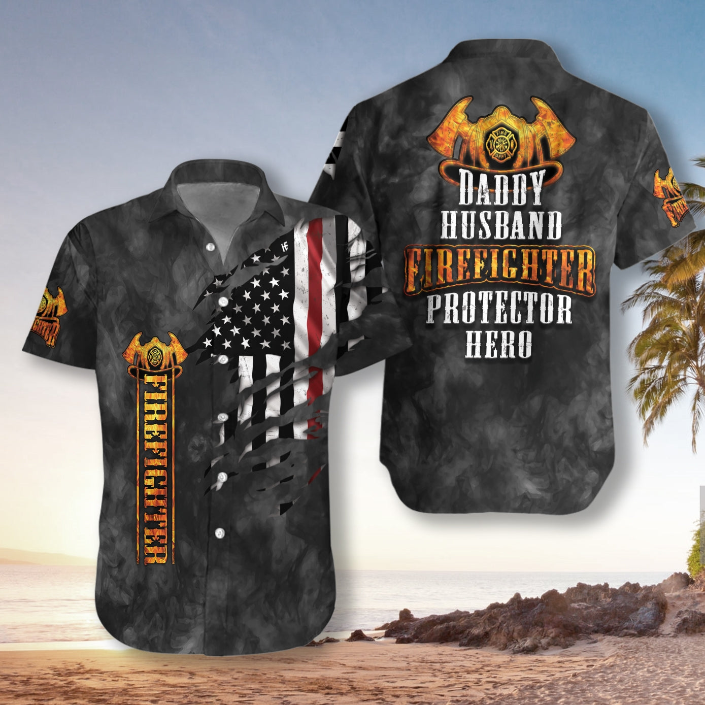 Husband Daddy Firefighter EZ24 2501 Hawaiian Shirt - Hyperfavor