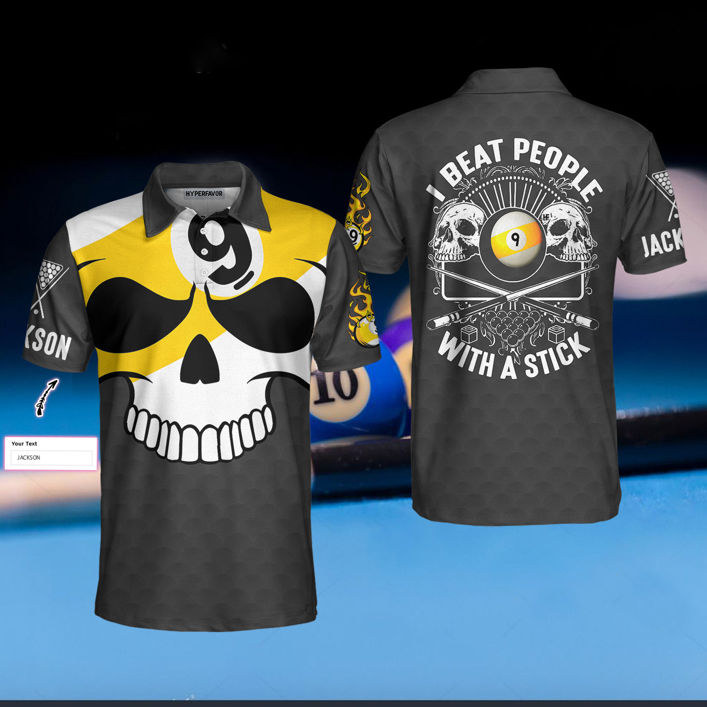 I Beat People With A Stick Billiards Pool Player Custom Polo Shirt, Personalized Gift Idea For Billiards Players - Hyperfavor