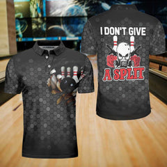 I Don't Give A Split Polo Shirt, Black Skull Bowling Polo Shirt For Bowlers, Cool Bowling Gift Idea - Hyperfavor