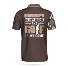 Brown Argyle Pattern Grandpa Is My Name And Golf Is My Game Custom Polo Shirt, Personalized Golf Gift Idea - Hyperfavor