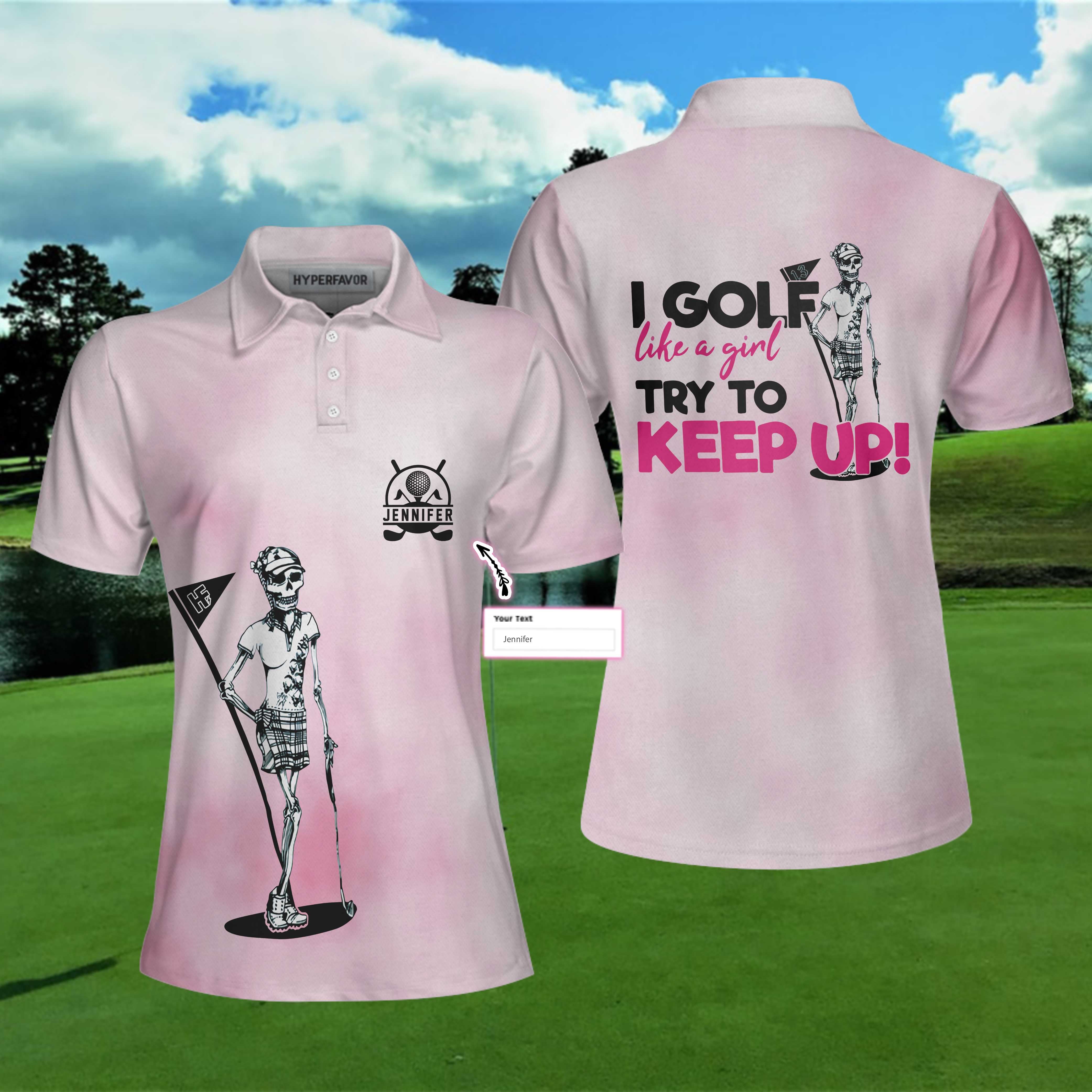 I Golf Like A Skull Girl Custom Short Sleeve Women Polo Shirt, Personalized Tie Dye Pink Golf Shirt For Ladies - Hyperfavor