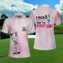 I Golf Like A Skull Girl Custom Short Sleeve Women Polo Shirt, Personalized Tie Dye Pink Golf Shirt For Ladies - Hyperfavor