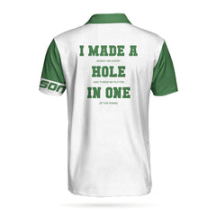 I Made A Hole In One Custom Polo Shirt, White And Green Argyle Pattern Polo Shirt, Funny Golf Sayings Shirt - Hyperfavor