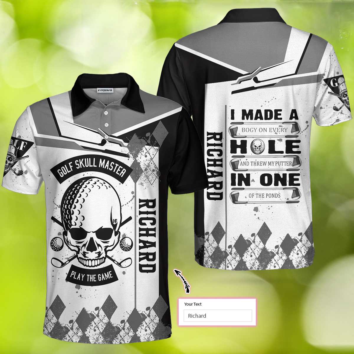 I Made A Hole In One Golf Custom Polo Shirt, Black And White Skull Golf Shirt, Personalized Golf Gift - Hyperfavor
