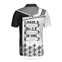I Made A Hole In One Golf V2 Custom Polo Shirt, Black And White Argyle Pattern Polo Shirt, Personalized Golf Gift - Hyperfavor