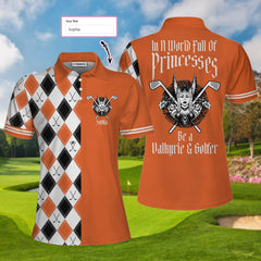 In A World Full Of Princesses Be A Valkyrie & A Golfer Custom Short Sleeve Women Polo Shirt, Personalized Argyle Pattern Golf Shirt - Hyperfavor