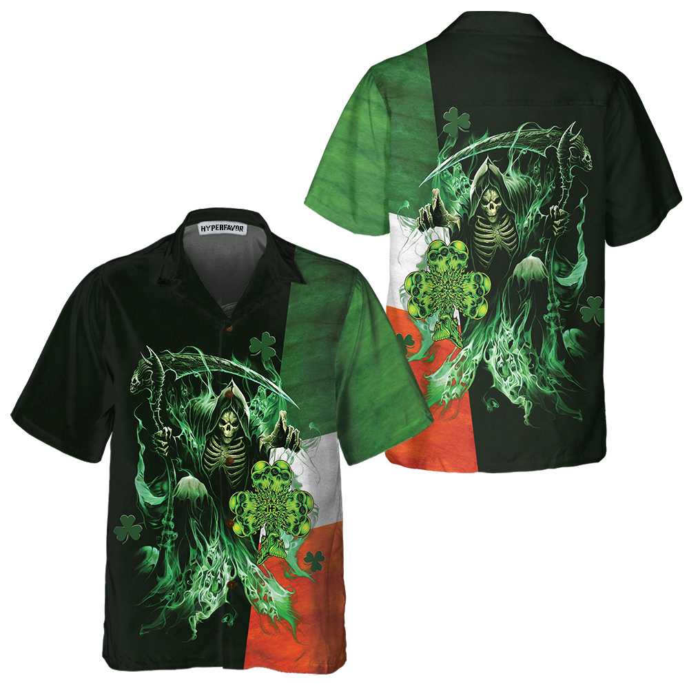 Irish Grim Reaper Hawaiian Shirt, St. Patricks Day Shirt, Cool St Patrick's Day Gift - Hyperfavor