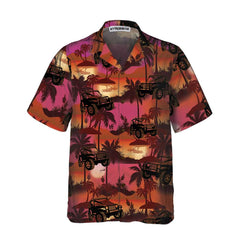 Jeep Tropical Sunset Pattern Hawaiian Shirt, Retro Vibe Jeep Beach Shirt For Men - Hyperfavor