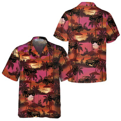 Jeep Tropical Sunset Pattern Hawaiian Shirt, Retro Vibe Jeep Beach Shirt For Men - Hyperfavor