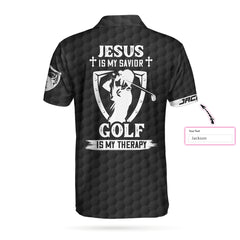 Jesus Is My Savior Golf Is My Therapy Custom Polo Shirt - Hyperfavor