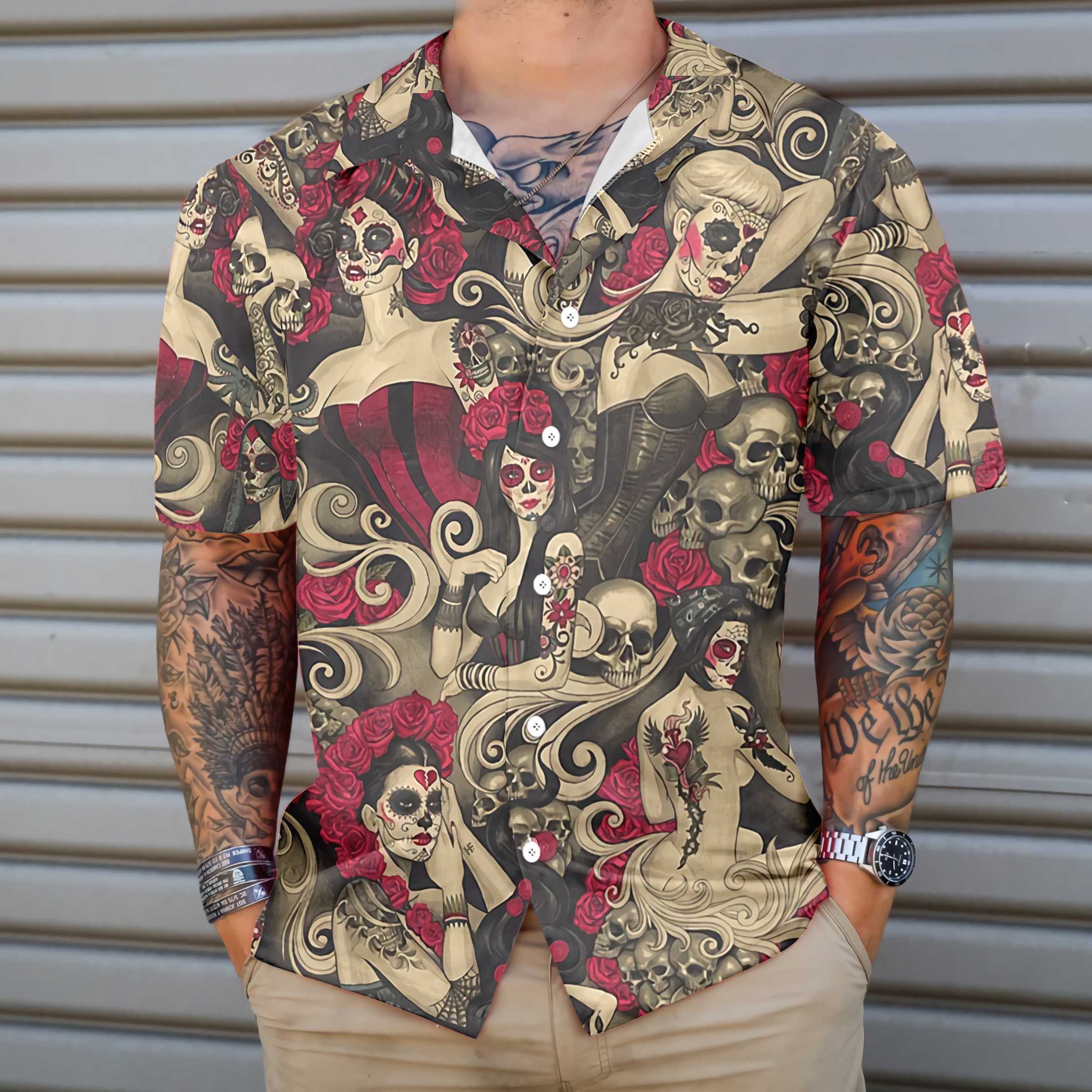 Las Elegantes Day Of The Dead Hawaiian Shirt, Mexican Day Makeup Girls Shirt, Best Day Of The Dead Gift - Hyperfavor