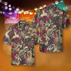 Las Elegantes Day Of The Dead Hawaiian Shirt, Mexican Day Makeup Girls Shirt, Best Day Of The Dead Gift - Hyperfavor