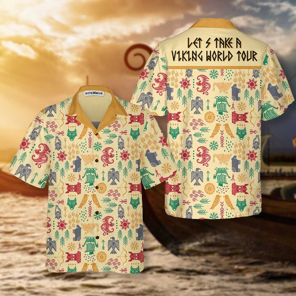 Let's Take A Viking World Tour Viking Hawaiian Shirt, Cool Ancient Pattern Viking Shirt - Hyperfavor