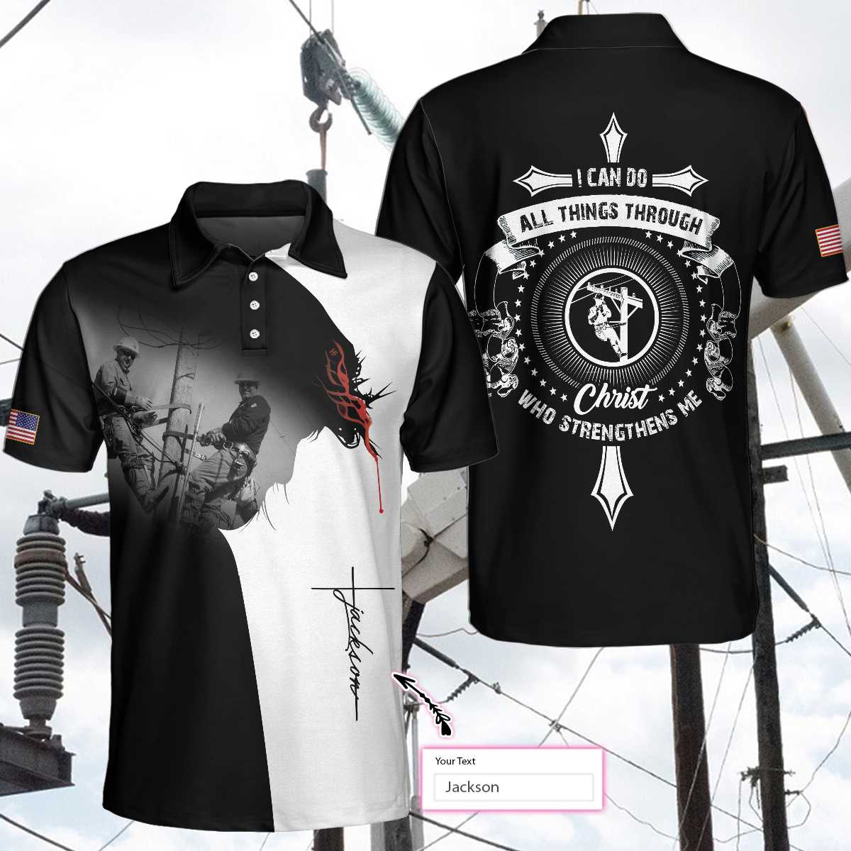 Lineman I Can Do All Things Custom Polo Shirt - Hyperfavor