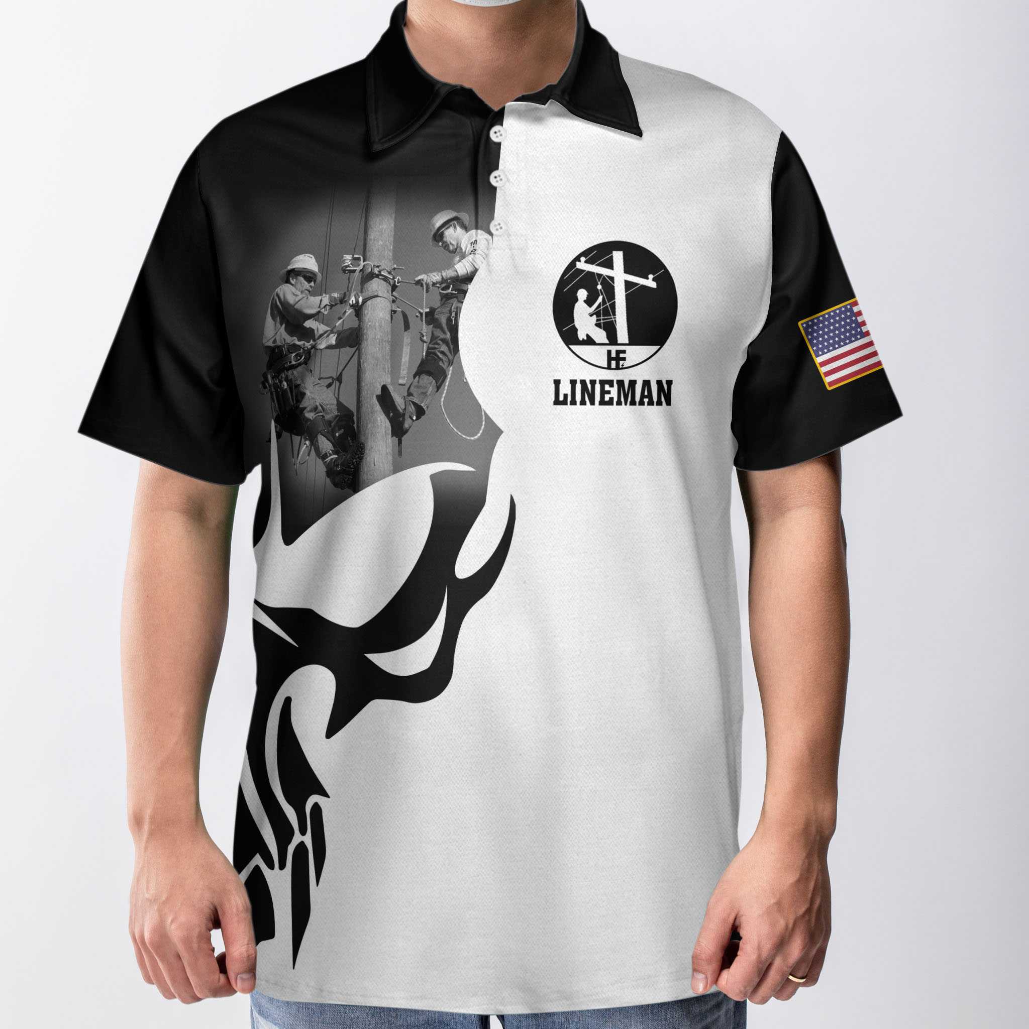 Lineman Proud Skull Polo Shirt - Hyperfavor