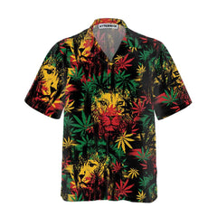 Lion Head With Cannabis Marijuana Leaves Lion Hawaiian Shirt, Button Up Lion Shirt For Men & Women, Cool Gift For Lion Lover - Hyperfavor