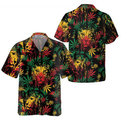 Lion Head With Cannabis Marijuana Leaves Lion Hawaiian Shirt, Button Up Lion Shirt For Men & Women, Cool Gift For Lion Lover - Hyperfavor