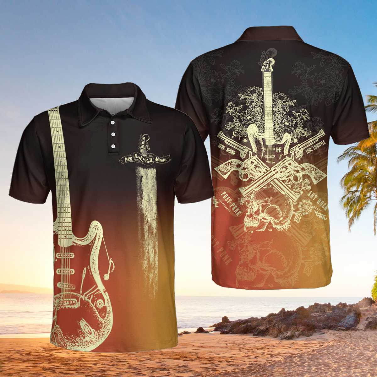 Live Rock And Roll Music Guitar Polo Shirt - Hyperfavor